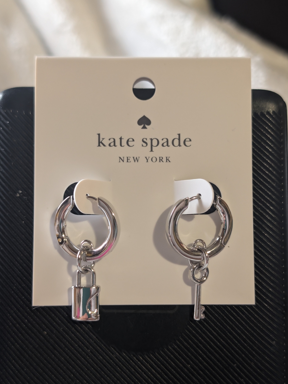 kate spade Silver Lock & Key Hoop Earrings